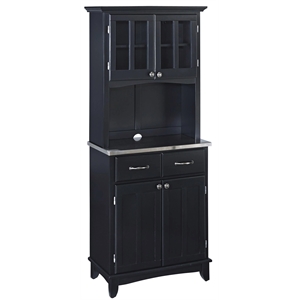 pemberly row wood buffet with stainless steel top and 2-door hutch in black