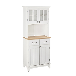 pemberly row white wood buffet with natural wood top and 2-door panel hutch