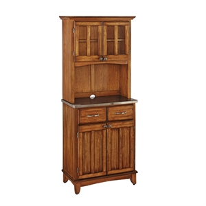 pemberly row cottage oak wood buffet with stainless steel top and 2-door hutch