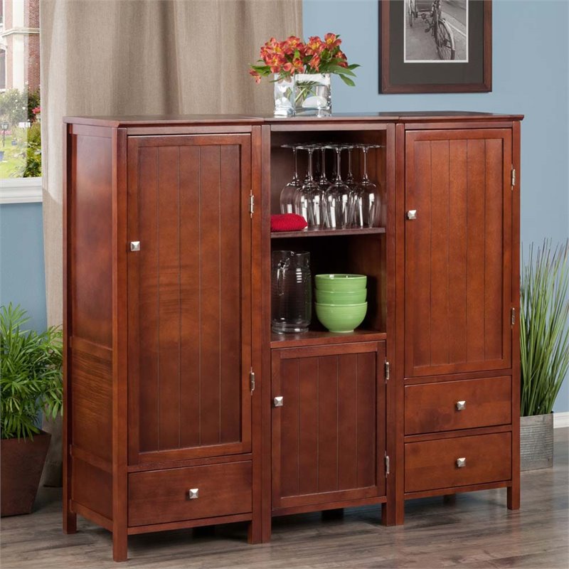 Pemberly Row 3-Piece Transitional Solid Wood Cupboard Set in Walnut
