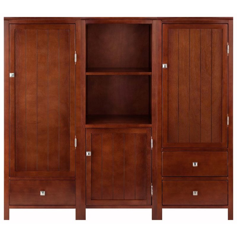 Pemberly Row 3-Piece Transitional Solid Wood Cupboard Set in Walnut