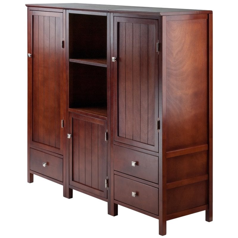 Pemberly Row 3-Piece Transitional Solid Wood Cupboard Set in Walnut
