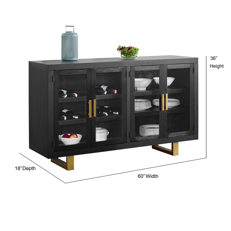 Pemberly Row Mid-Century Rubbed Charcoal Black Solid Hardwood Server