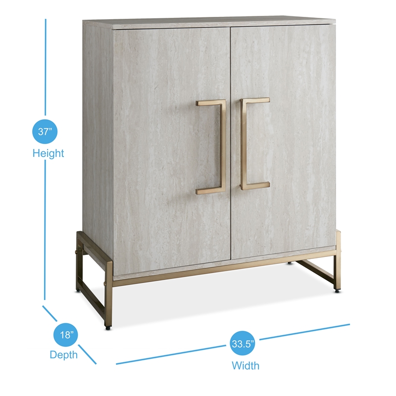 Pemberly Row Modern Faux Marble and Gold Metal Base Wine Cabinet