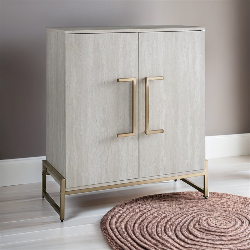 Pemberly Row Modern Faux Marble and Gold Metal Base Wine Cabinet