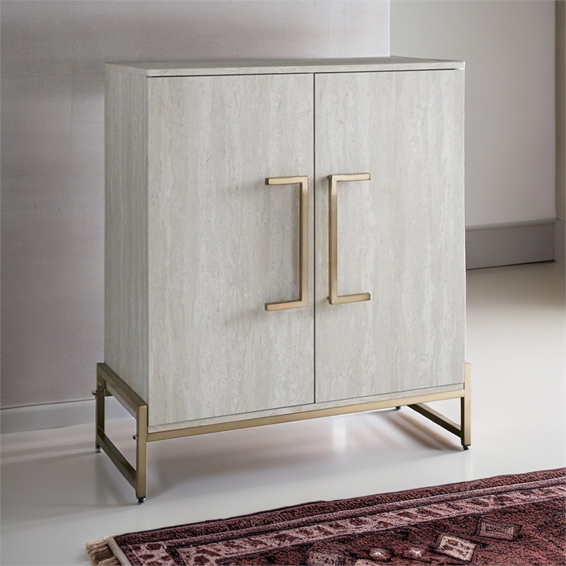 Pemberly Row Modern Faux Marble and Gold Metal Base Wine Cabinet