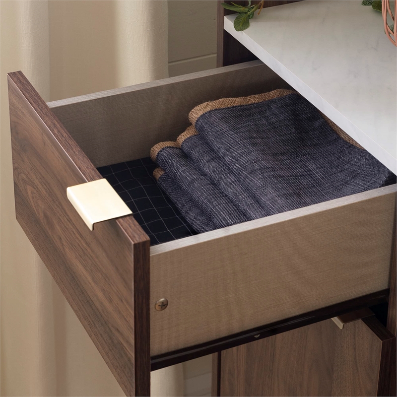 Pemberly Row Buffet with Storage-Natural Walnut and Faux Carrara Marble