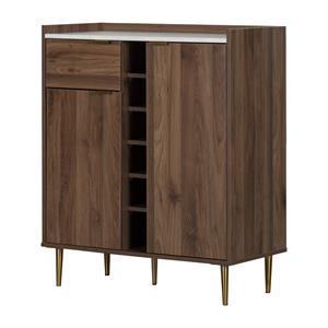 pemberly row buffet with storage-natural walnut and faux carrara marble