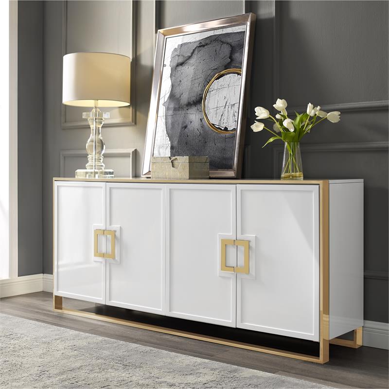 Pemberly Row Contemporary 4 Door Sideboard Buffet in White