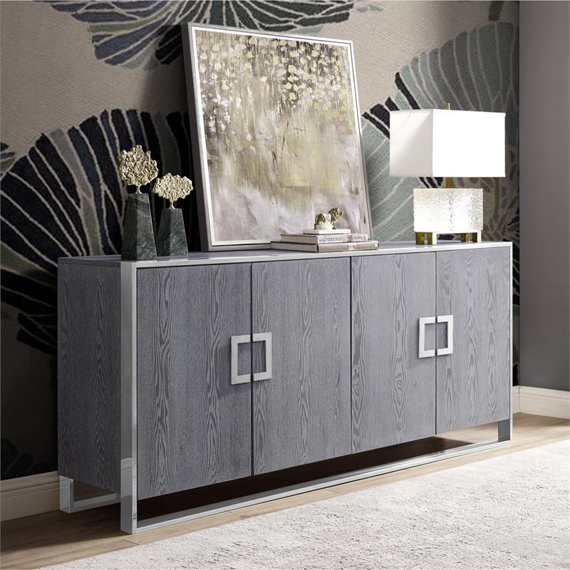 Pemberly Row Contemporary 4 Door Sideboard Buffet in Ash Gray