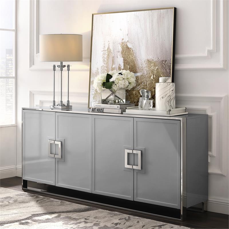 Pemberly Row Contemporary 4 Door Sideboard Buffet in Light Gray