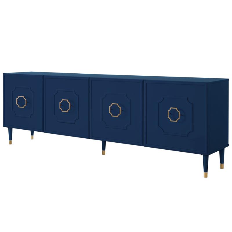 Pemberly Row Mid-Century 4 Doors Sideboard Buffet in Navy