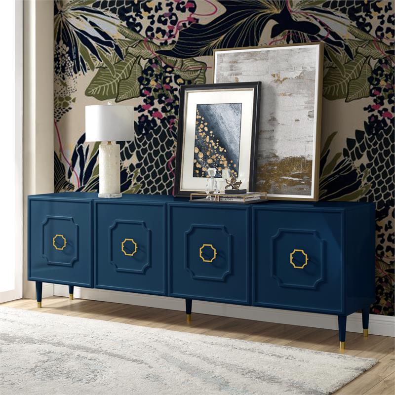 Pemberly Row Mid-Century 4 Doors Sideboard Buffet in Navy