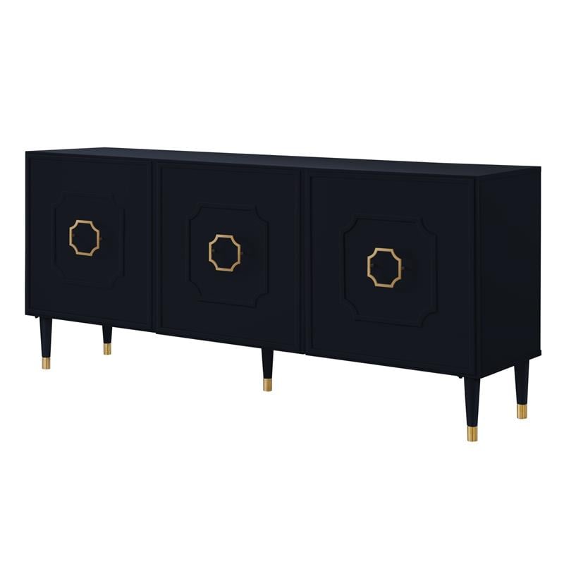 Pemberly Row Mid-Century 3 Doors Sideboard Buffet in Black