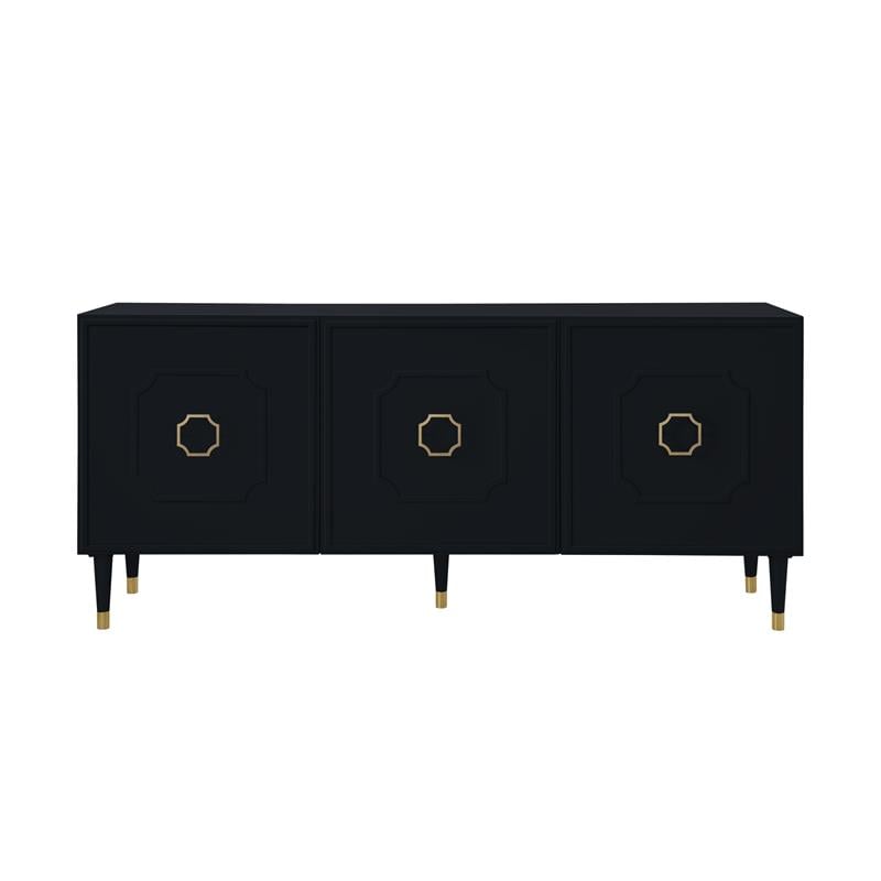 Pemberly Row Mid-Century 3 Doors Sideboard Buffet in Black