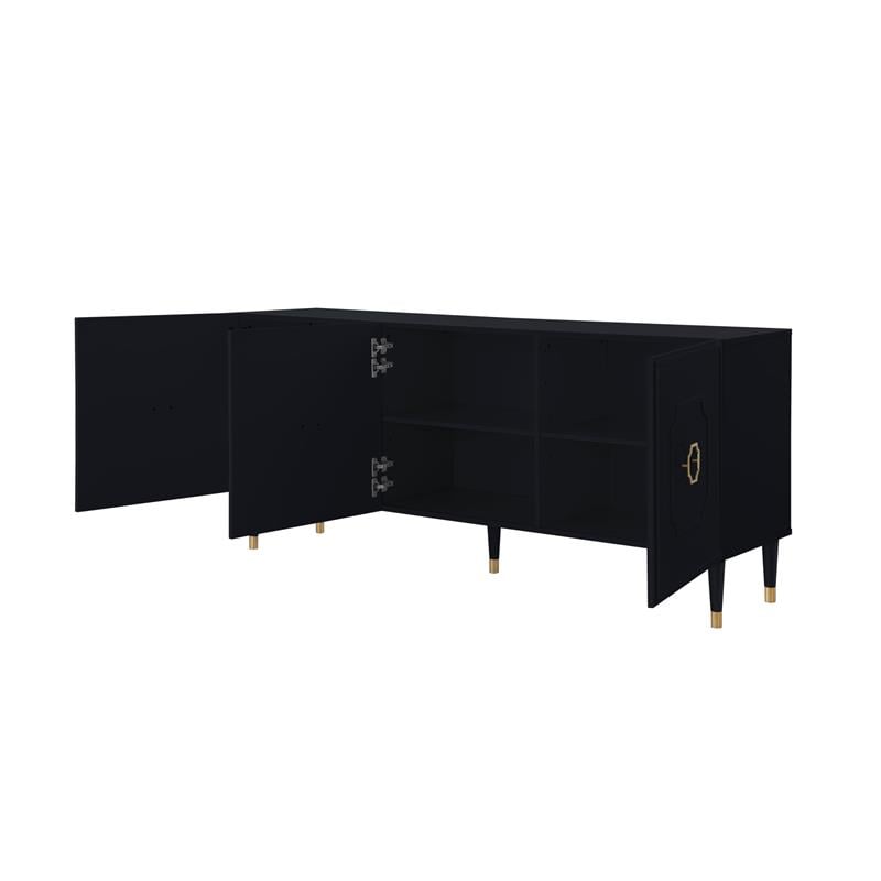 Pemberly Row Mid-Century 3 Doors Sideboard Buffet in Black
