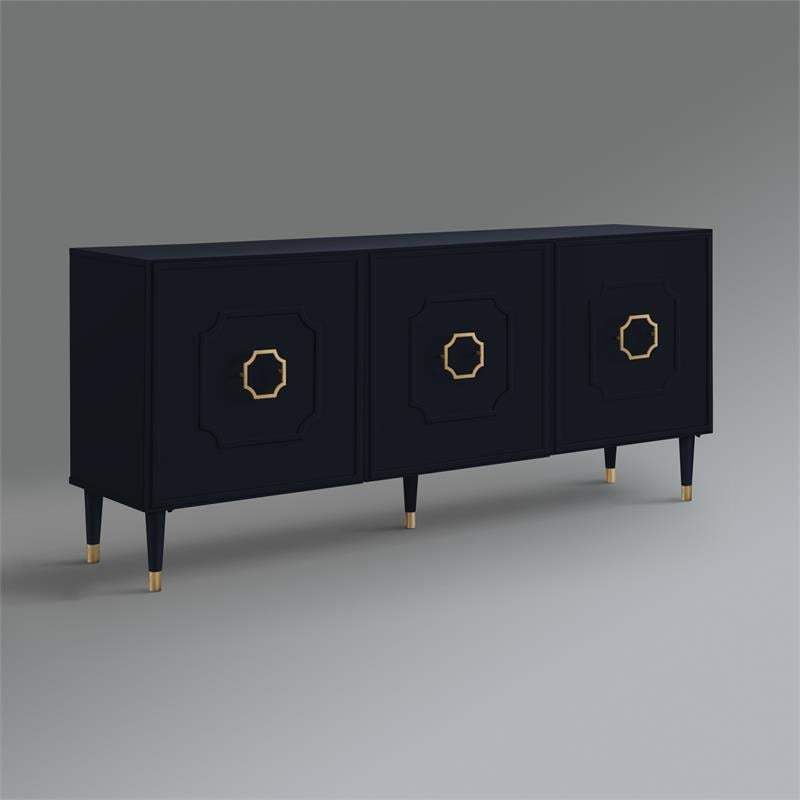 Pemberly Row Mid-Century 3 Doors Sideboard Buffet in Black
