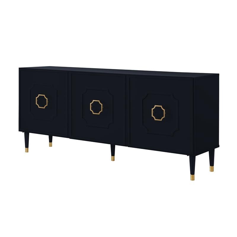 Pemberly Row Mid-Century 3 Doors Sideboard Buffet in Black