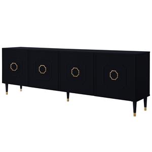 Pemberly Row Mid-Century 4 Doors Sideboard Buffet in Black