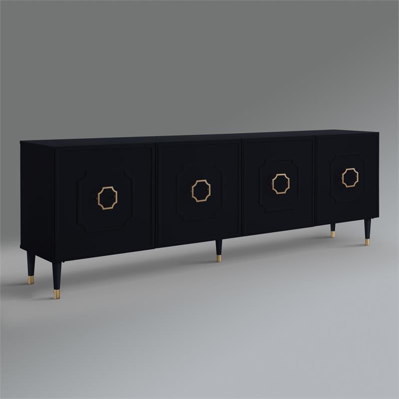 Pemberly Row Mid-Century 4 Doors Sideboard Buffet in Black