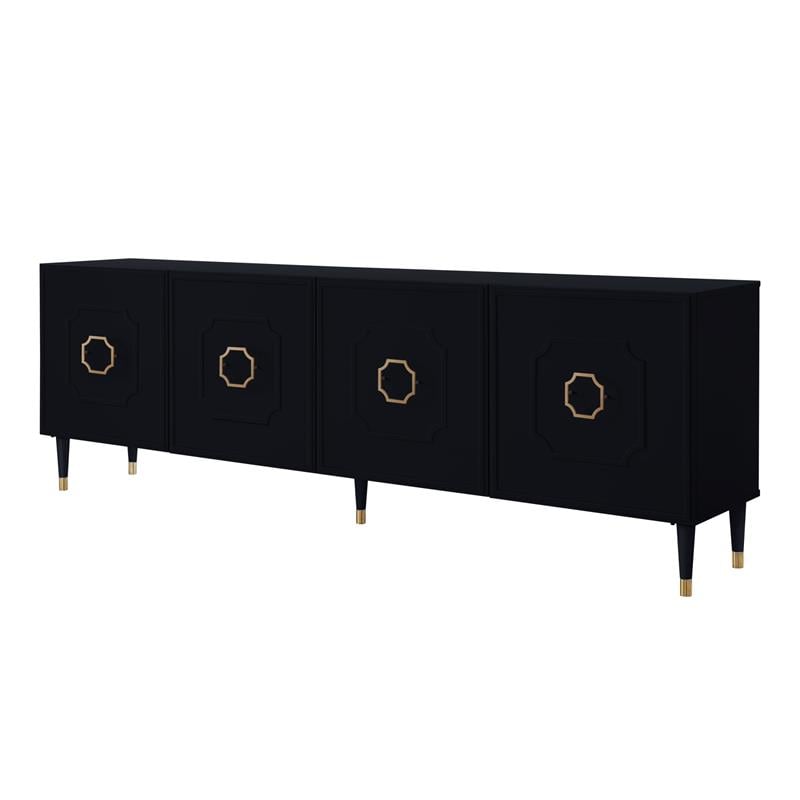 Pemberly Row Mid-Century 4 Doors Sideboard Buffet in Black