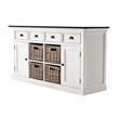 Pemberly Row Accent Mahogany Wood Buffet with 4 Basket Set in White