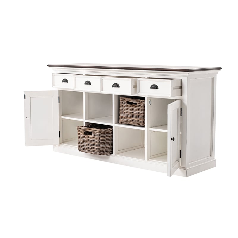Pemberly Row Accent Mahogany Wood Buffet with 4 Basket Set in White