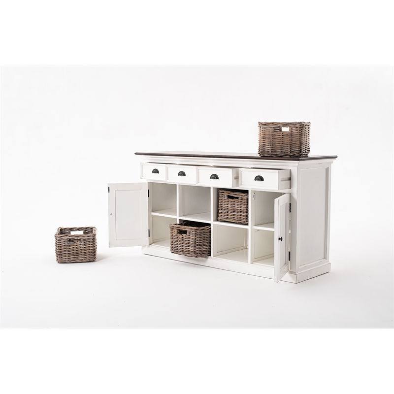 Pemberly Row Accent Mahogany Wood Buffet with 4 Basket Set in White