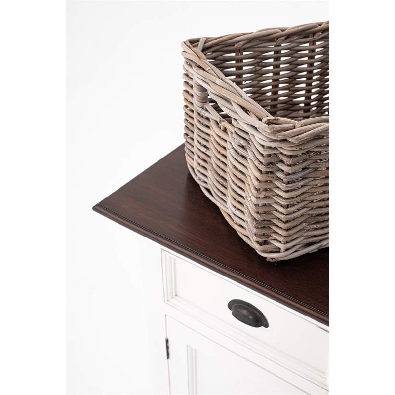 Pemberly Row Accent Mahogany Wood Buffet with 4 Basket Set in White