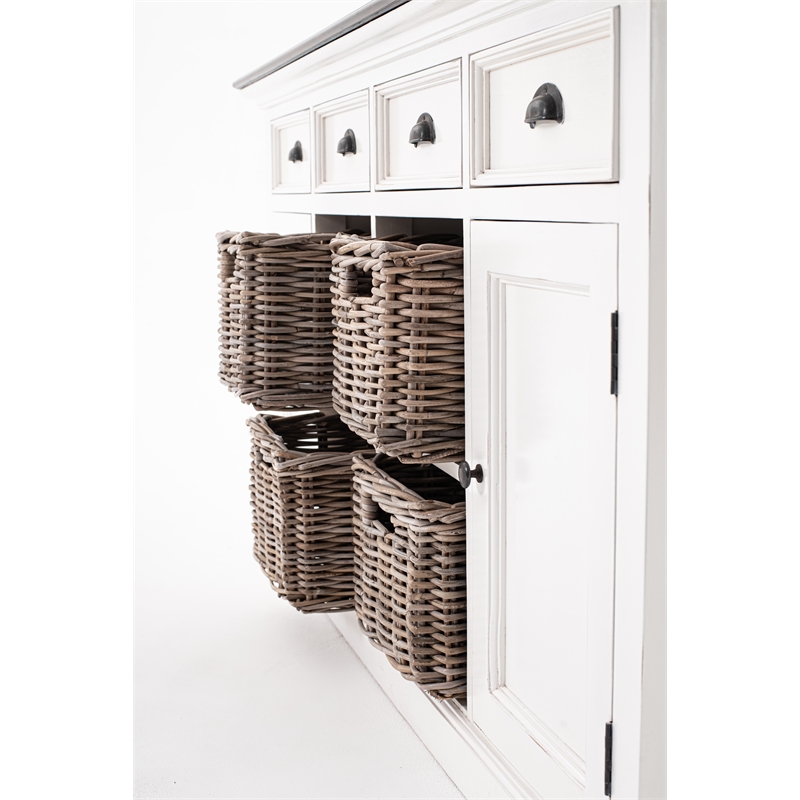 Pemberly Row Accent Mahogany Wood Buffet with 4 Basket Set in White