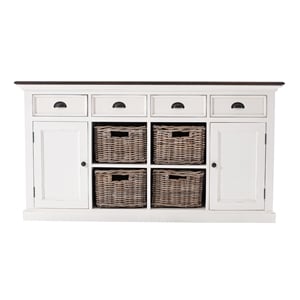 Pemberly Row Accent Mahogany Wood Buffet with 4 Basket Set in White