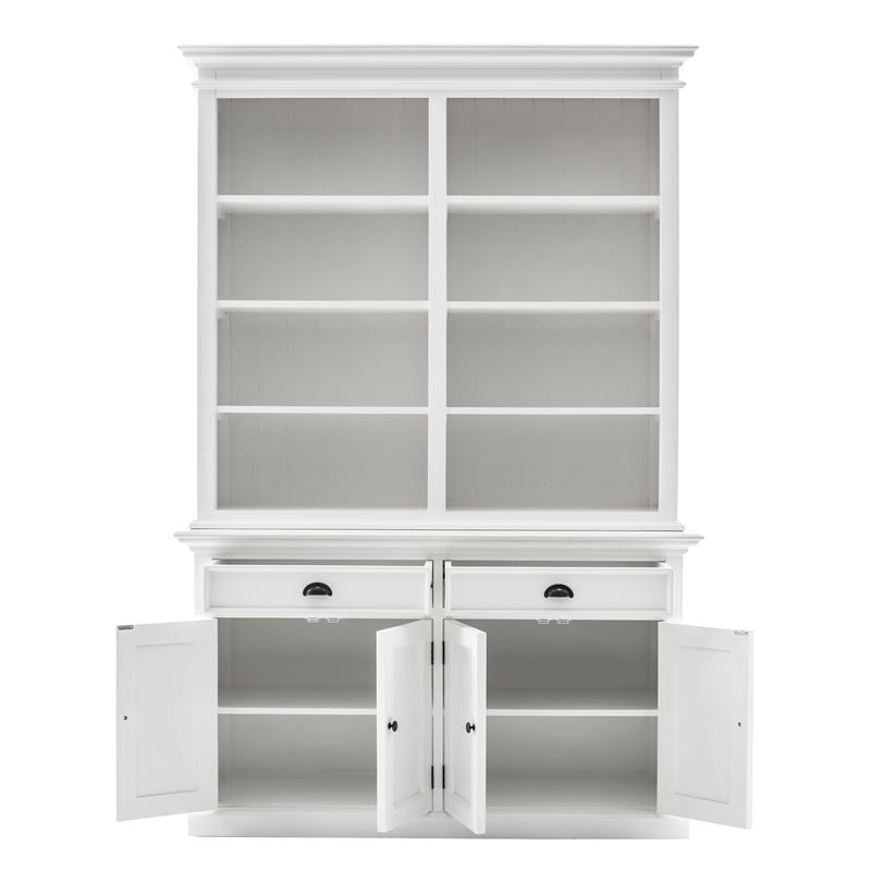 Pemberly Row Mahogany Wood Buffet Hutch Unit with 8 Shelves in White