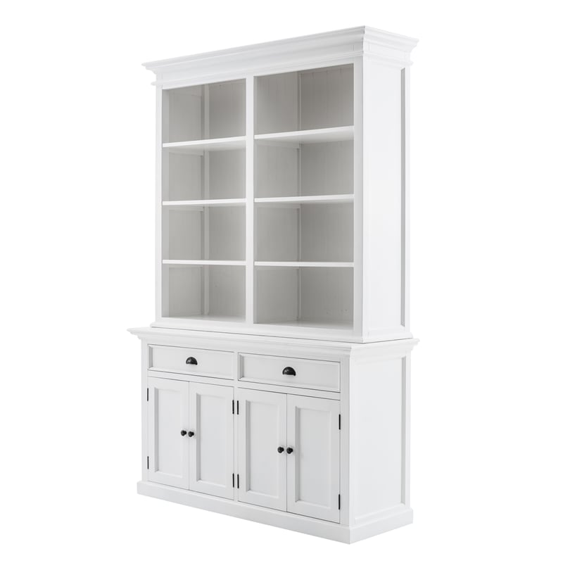 Pemberly Row Mahogany Wood Buffet Hutch Unit with 8 Shelves in White