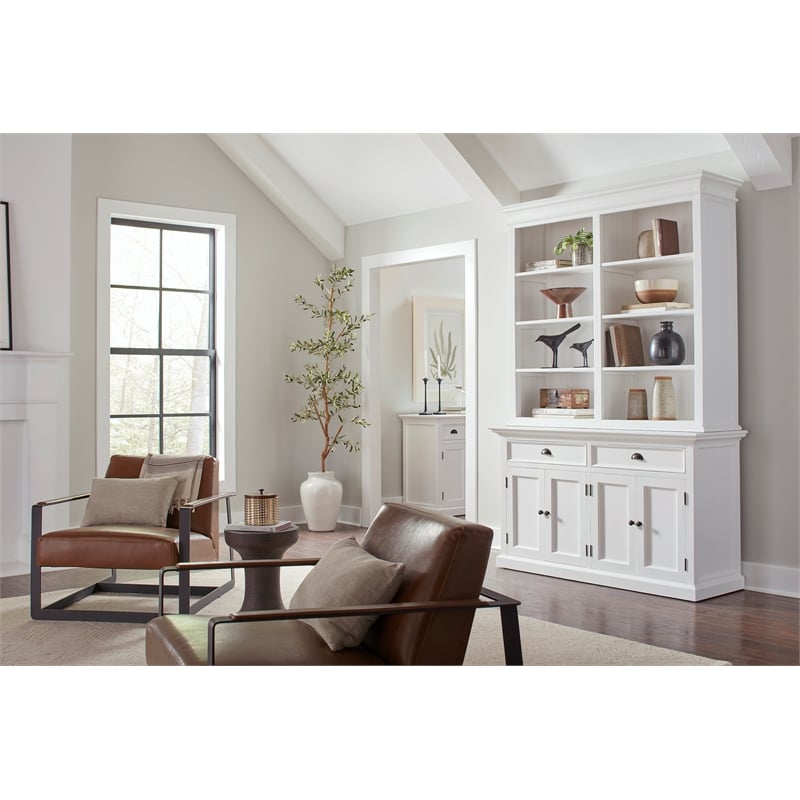 Pemberly Row Mahogany Wood Buffet Hutch Unit with 8 Shelves in White