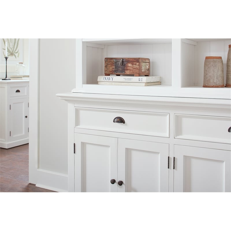 Pemberly Row Mahogany Wood Buffet Hutch Unit with 8 Shelves in White