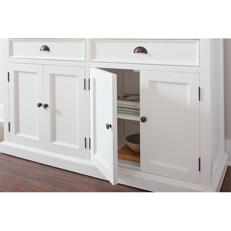 Pemberly Row Mahogany Wood Buffet Hutch Unit with 8 Shelves in White