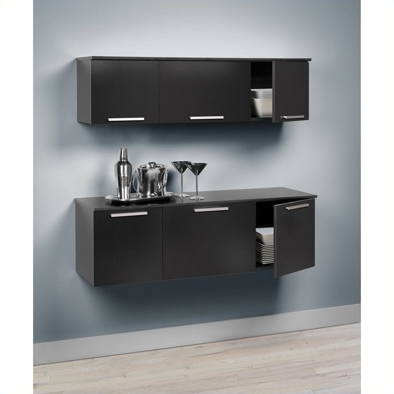 Pemberly Row Contemporary Wall Mounted Hutch in Black