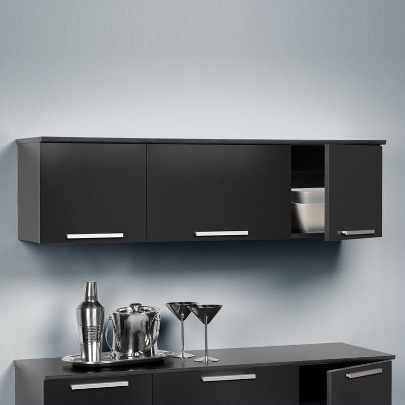 Pemberly Row Contemporary Wall Mounted Hutch in Black