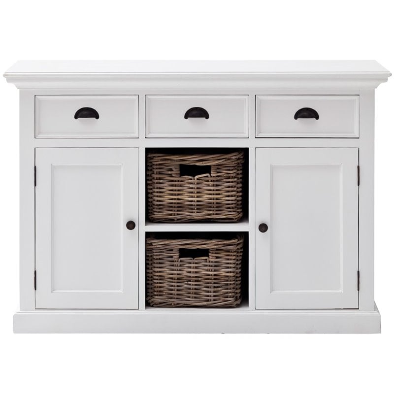 Pemberly Row Contemporary 2 Basket Buffet in Pure White