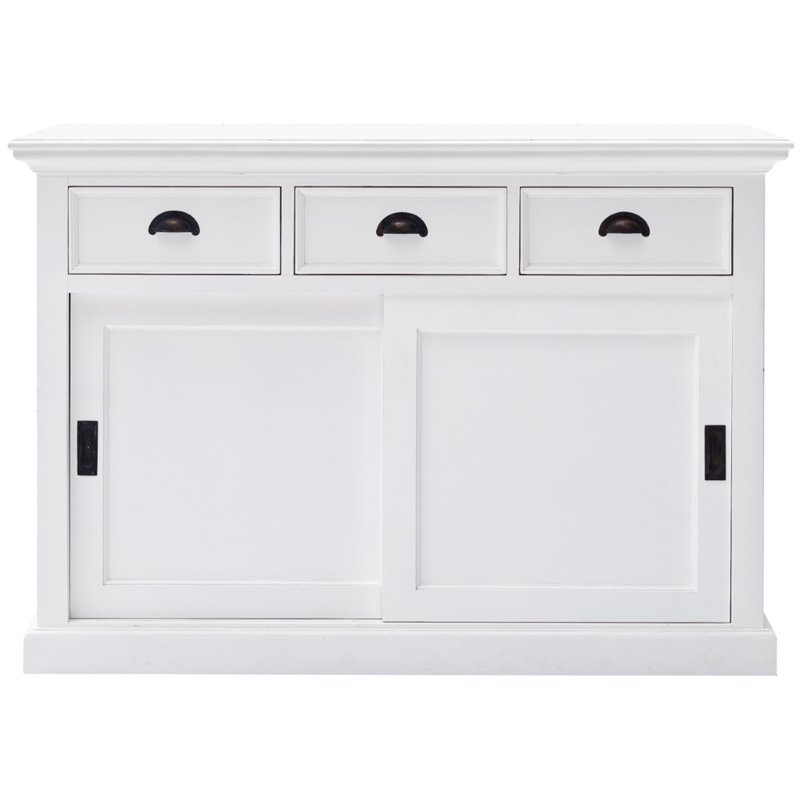 Pemberly Row Contemporary Sliding Door Buffet in Pure White