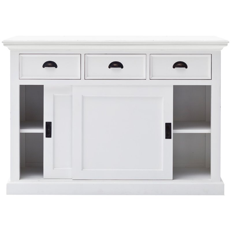 Pemberly Row Contemporary Sliding Door Buffet in Pure White