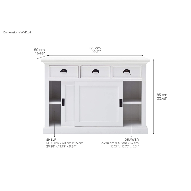 Pemberly Row Contemporary Sliding Door Buffet in Pure White