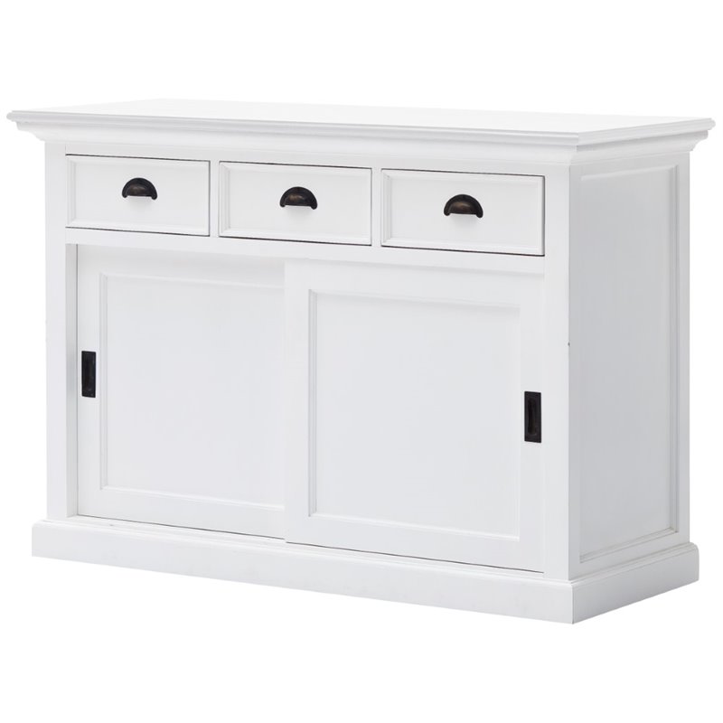 Pemberly Row Contemporary Sliding Door Buffet in Pure White