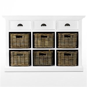 Pemberly Row Contemporary Buffet with 6 Baskets in Pure White