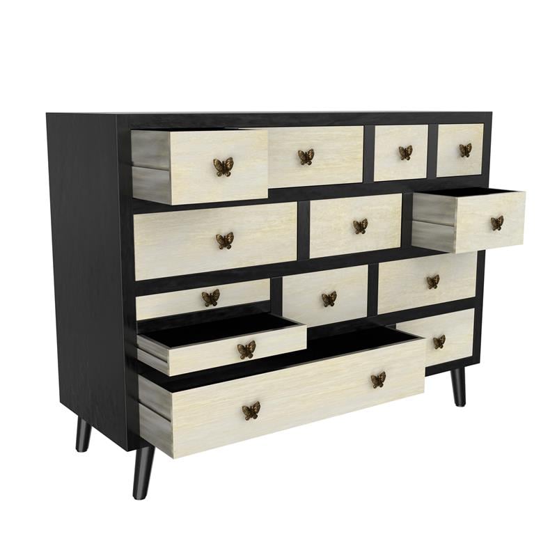 Pemberly Row Modern Ebony and Washed Ivory 13-Drawer Sideboard