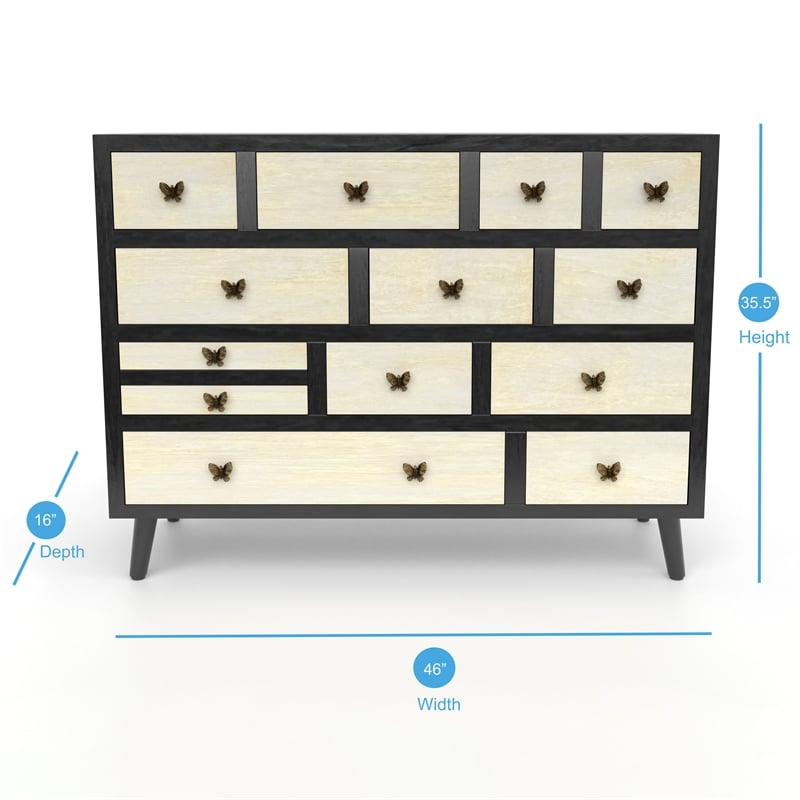 Pemberly Row Modern Ebony and Washed Ivory 13-Drawer Sideboard