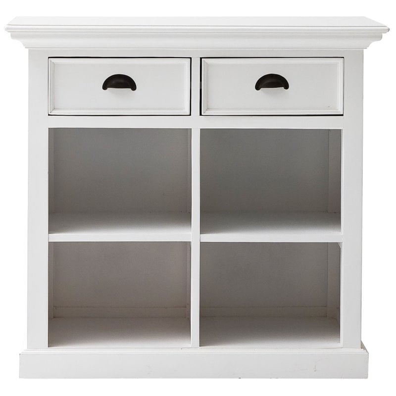 Pemberly Row Modern Medium Buffet with 4 Baskets in Pure White