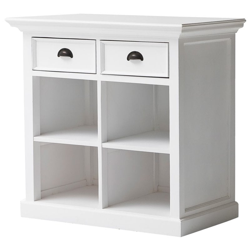 Pemberly Row Modern Medium Buffet with 4 Baskets in Pure White