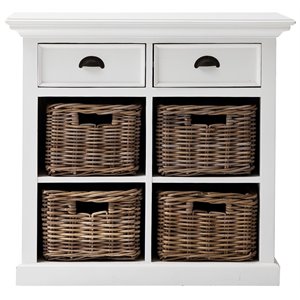 Pemberly Row Modern Medium Buffet with 4 Baskets in Pure White