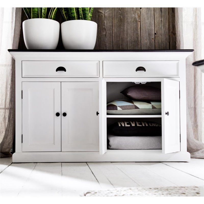 Pemberly Row Contrast Classic Buffet in Pure White and Black